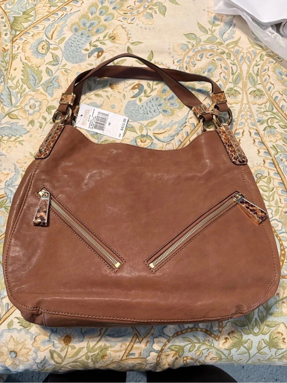 Michael Kors Brown Leather Shoulder Bag with Gold Hardware